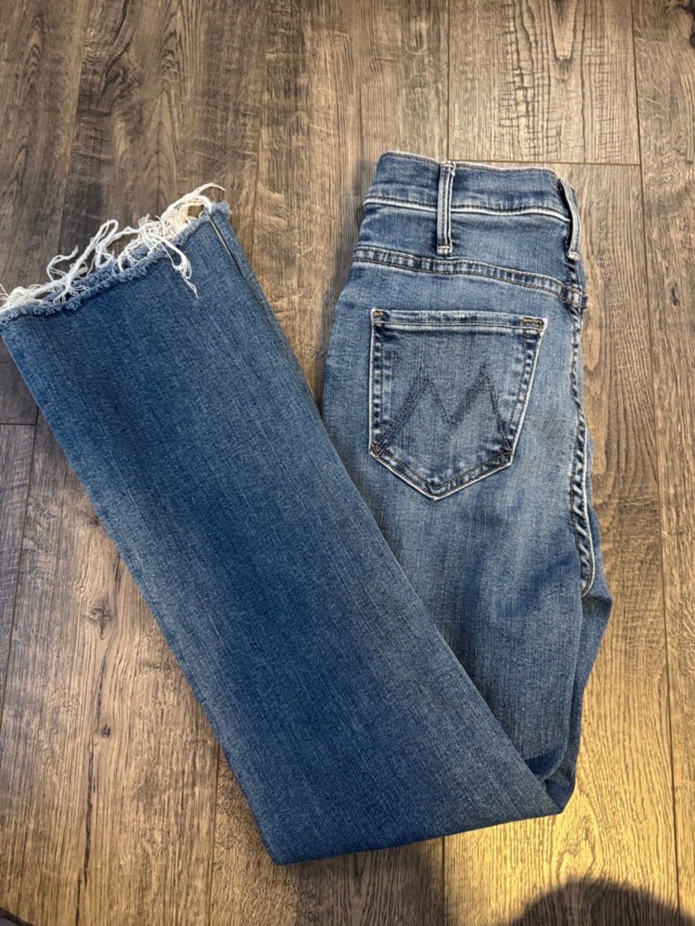 Classic Blue Mother Women's Denim Jeans with Frayed Hem